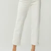 Full Size High Waist Rolled Hem Straight Jeans - Cream