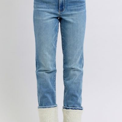 Full Size High Waist Shearling Cuff Straight Plus Size