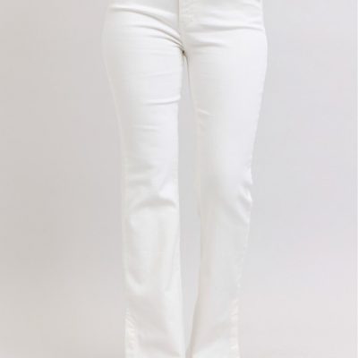 Full Size High Waist Side Slit Slim Bootcut Jeans Plus Size - White