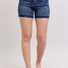 Full Size High Waist Tummy Control Destroy Release Hem Denim Shorts Plus Size