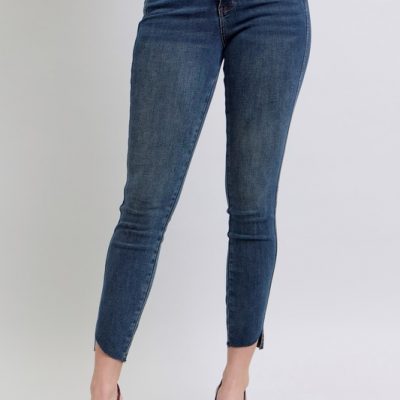 Full Size High Waist Tummy Control Step Hem Skinny Jeans Plus Size