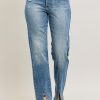 Full Size High Waist Vintage Wash Front Seam & Slit Straight Plus Size