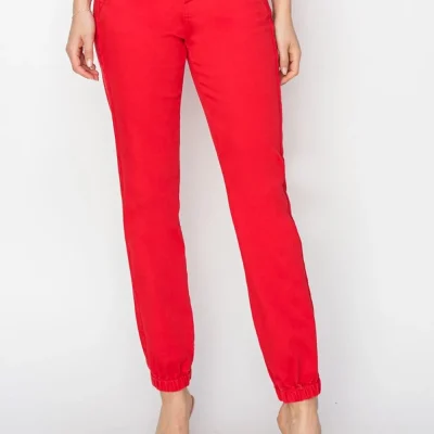 Full Size High Waisted Jogger Jeans - Scarlet