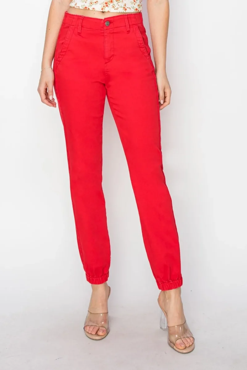 Full Size High Waisted Jogger Jeans - Scarlet