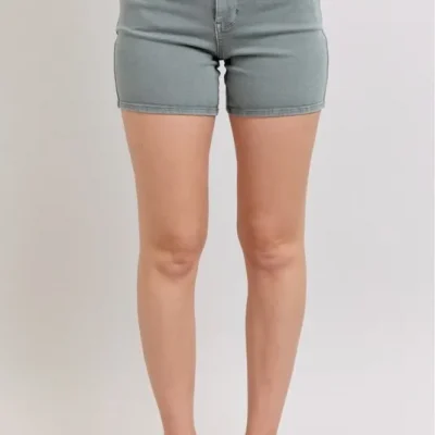 Full Size Hw Garment Dyed & Back Pkt Embroidery Shorts Plus Size - Stone Blue