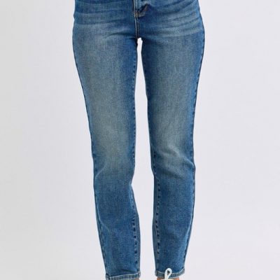 Full Size Hw Plaid Patch Slim Fit Jeans Plus Size