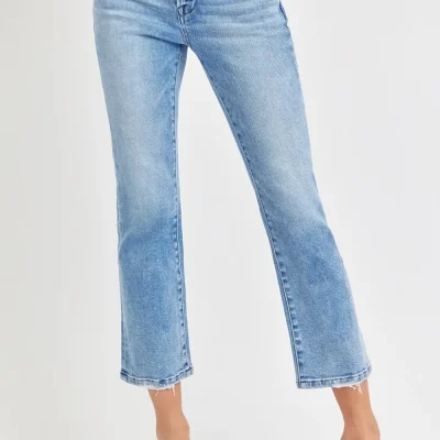 Full Size Low Rise Crop Slim Straight Jeans - Medium