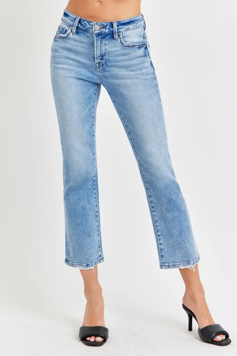 Full Size Low Rise Crop Slim Straight Jeans - Medium