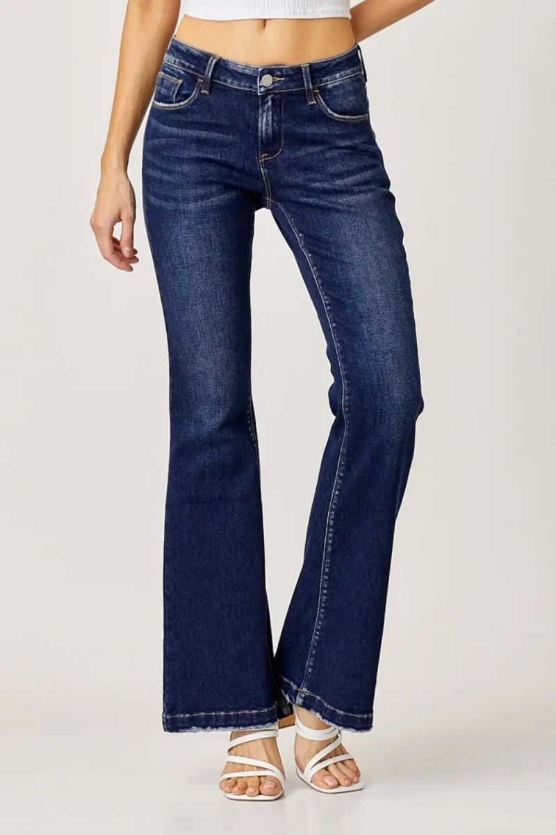 Full Size Low Rise Flare Jeans - Dark