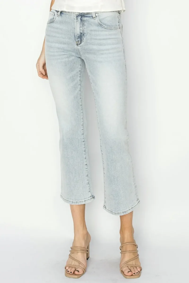 Full Size Mid Rise Cropped Flare Jeans - Light