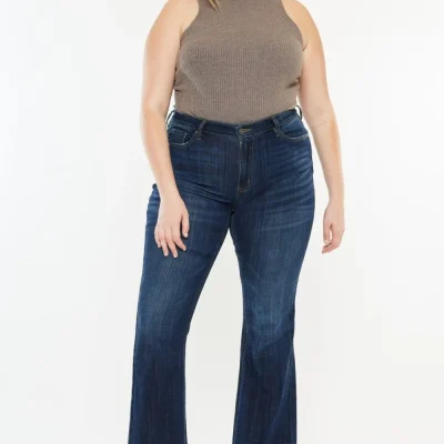 Full Size Mid Rise Flare Jeans - Dark