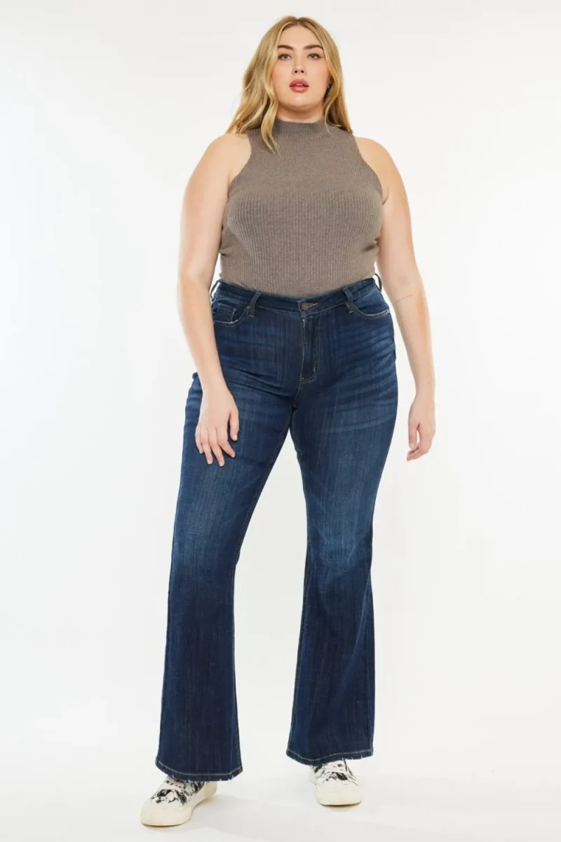 Full Size Mid Rise Flare Jeans - Dark