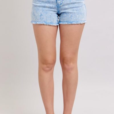 Full Size Mid Rise Garment Dyed Denim Shorts Plus Size - Cyan