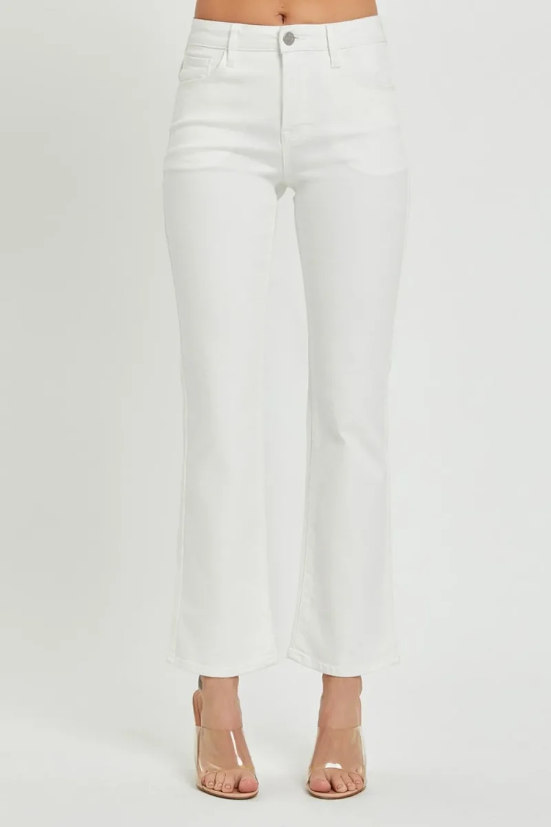 Full Size Mid Rise Jeans With Pockets - White