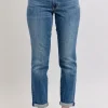 Full Size Mid Rise Skinny Cuff Jeans With Pockets Plus Size - Dark