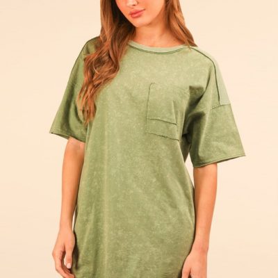 Full Size Mineral Washed Knit Shift Mini Dress Plus Size - Sage
