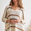 Full Size Multi Color Strip Sweater Plus Size - Ivory/Multi Stripe