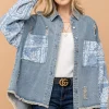 Full Size Paisley Print Quilted Sleeves Denim Jacket - Lt.Denim