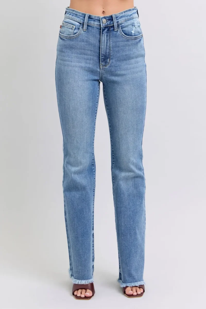 Full Size Raw Hem High Rise Bootcut Jeans - Medium