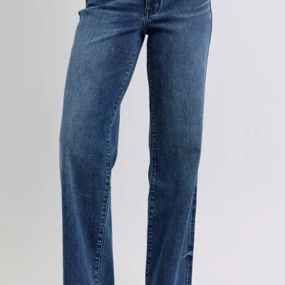 Full Size Raw Hem Mid Rise Jeans - Dark