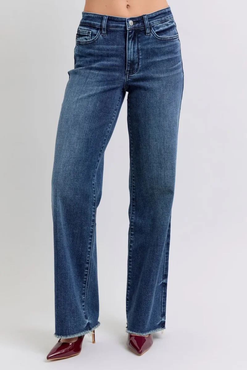 Full Size Raw Hem Mid Rise Jeans - Dark
