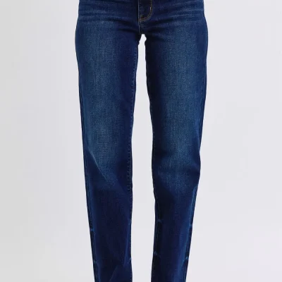 Full Size Raw Hem Straight Leg Jeans - Dark