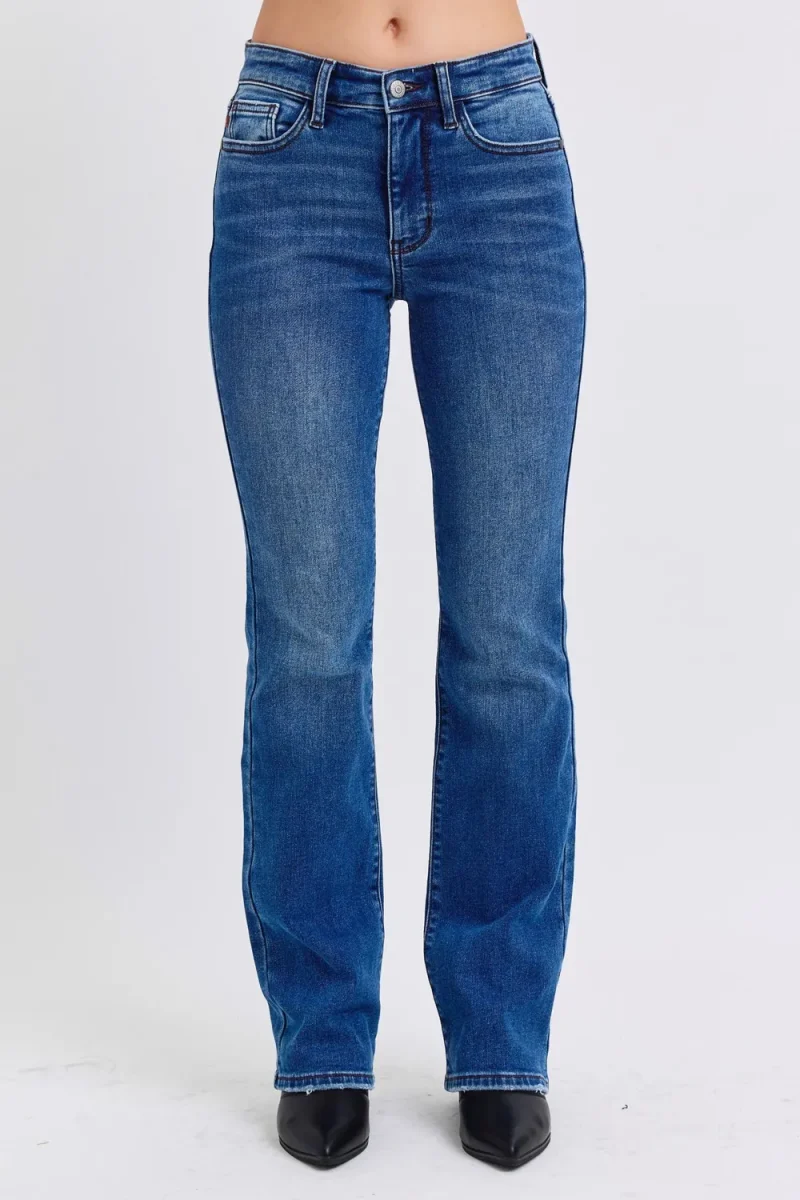 Full Size Run Mid-Rise Bootcut Jeans With Thermal Lining - Dark