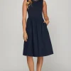 Full Size Sleeveless Poplin Woven Midi Dress with Pockets Plus Size - Dark Navy