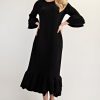 Full Size Textured Ruffle Hem Modest Dress Plus Size - Black