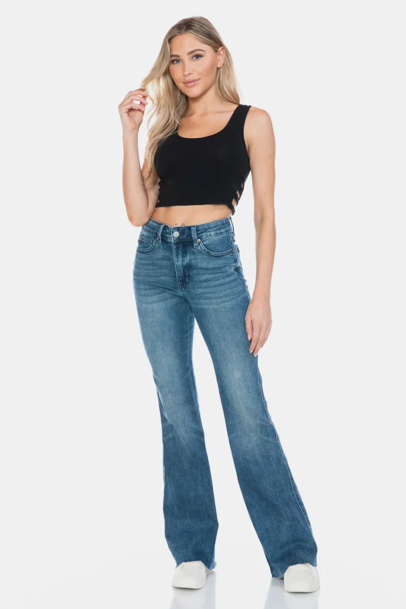 Full Size Tummy Control Cut Hem Flare Jeans - Medium