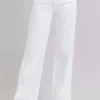 Full Size Tummy Control Double Button Wide Leg Jeans - White