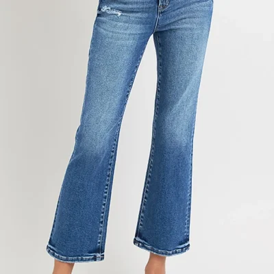 Full Size Tummy Control High Rise Crop Bootcut Jeans - Dark