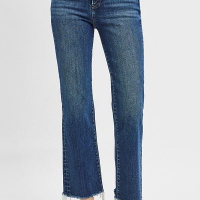 Full Size Tummy Control High Rise Crop Straight Raw Cut Hem Jeans Plus Size - Dark