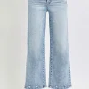 Full Size Tummy Control High Rise Crop Wide Leg Jeans - Light