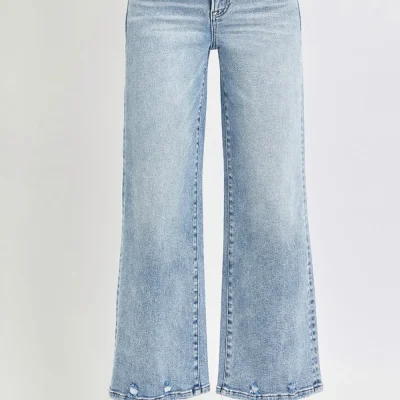 Full Size Tummy Control High Rise Crop Wide Leg Jeans - Light