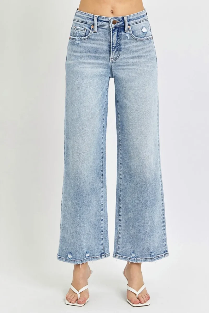 Full Size Tummy Control High Rise Crop Wide Leg Jeans - Light