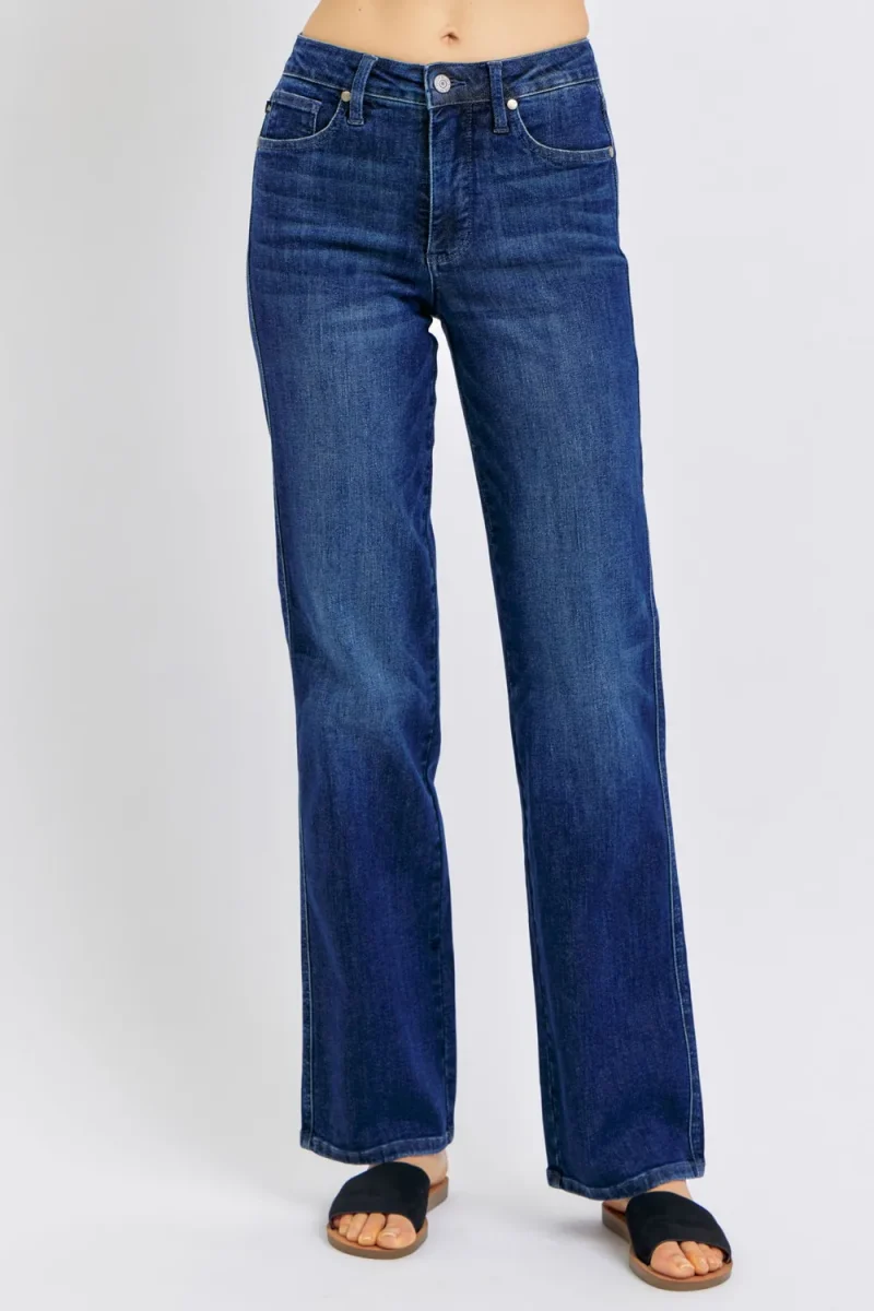 Full Size Tummy Control Straight Jeans Plus Size - Dark