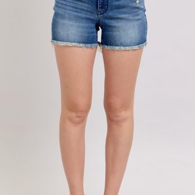 Full Size V-Front Denim Shorts With Shield Pockets Plus Size