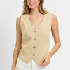 Full Size V Neck Button Down Vest Plus Size - Latte