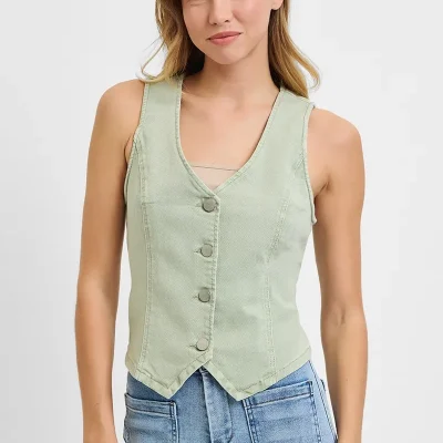Full Size V Neck Button Down Vest Plus Size - Pistachio