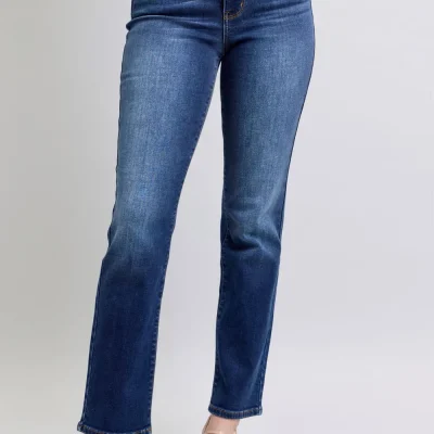 Full Size Washed Straight Leg Jeans With Pockets - Dark