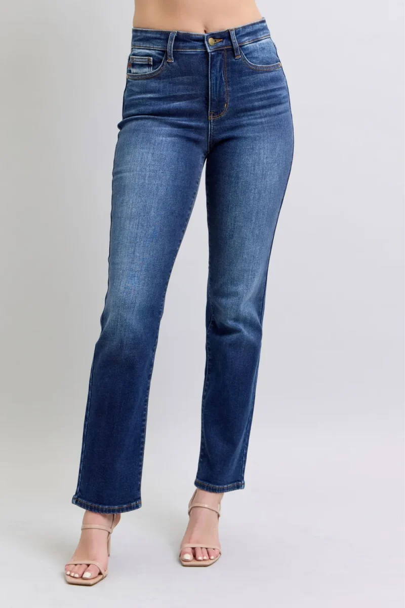 Full Size Washed Straight Leg Jeans With Pockets - Dark