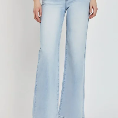 Full Size Wide Leg V Dipped Front Waist Jeans - Light
