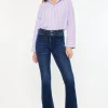 High Rise Double Waistband Flare Jeans - Dark