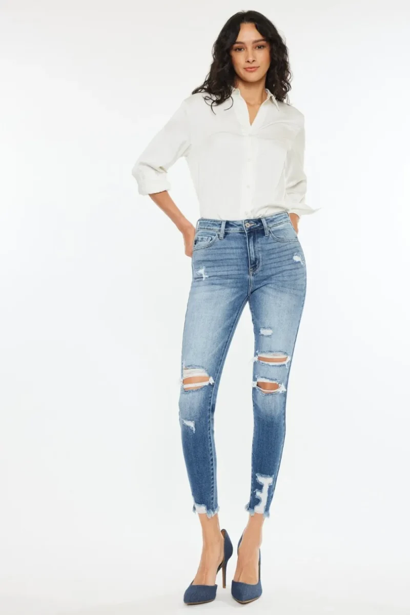 High Rise Frayed Ankle Skinny Jeans - Medium
