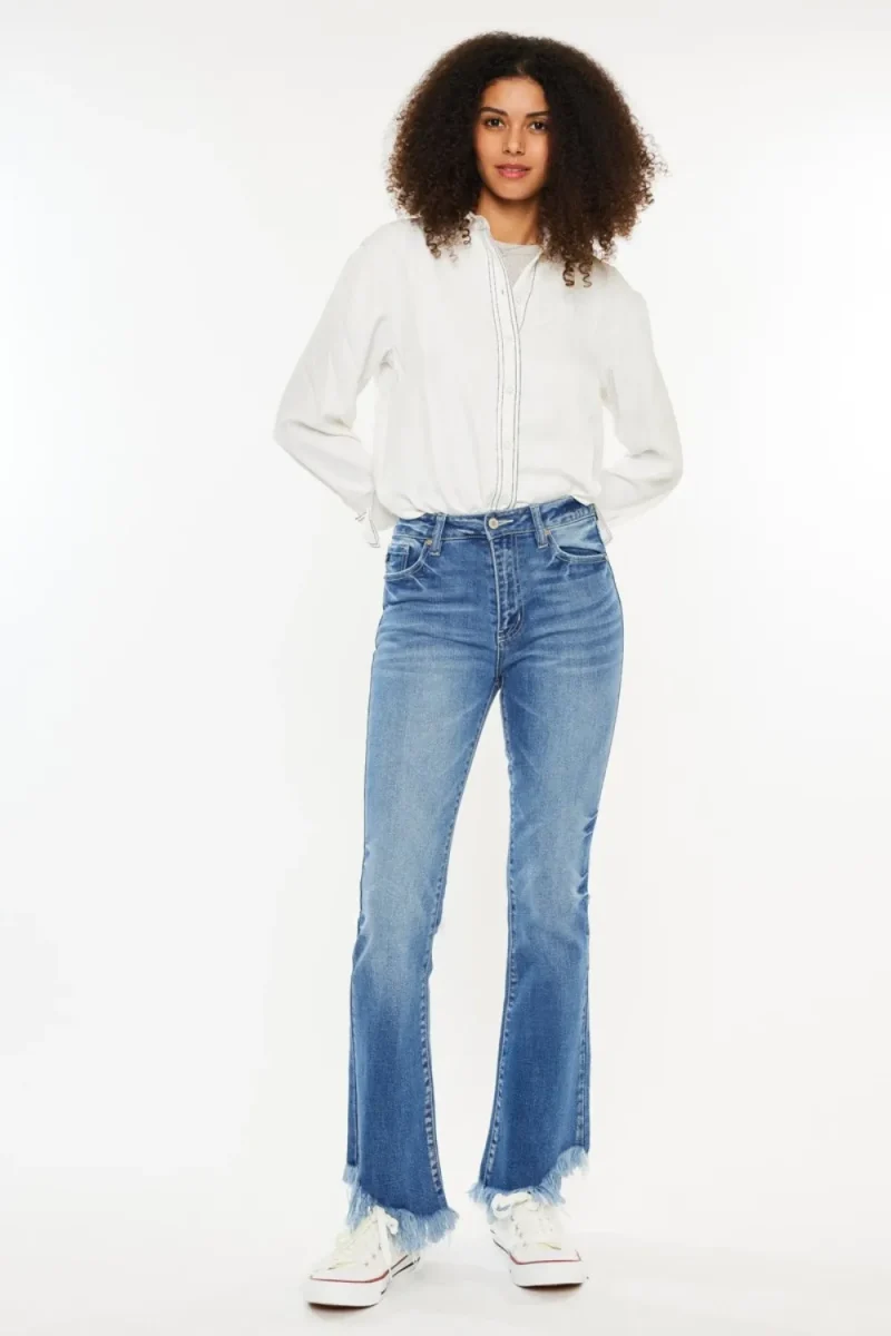 High Rise Frayed Hem Jeans - Medium