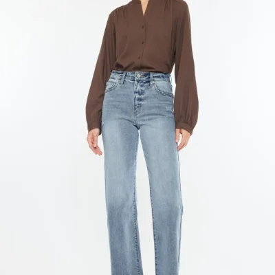 High Rise Slim Wide Leg Jeans - Light