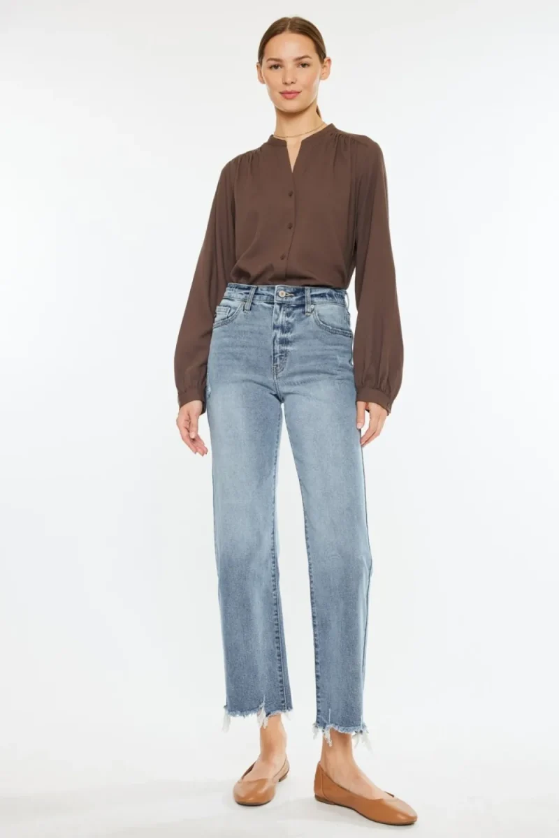 High Rise Slim Wide Leg Jeans - Light
