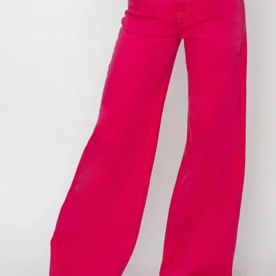 High Rise Wide Leg Jeans - Fuchsia