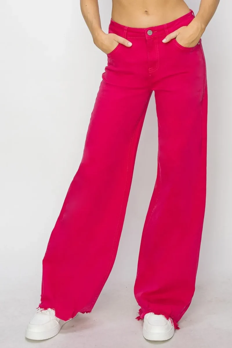 High Rise Wide Leg Jeans - Fuchsia